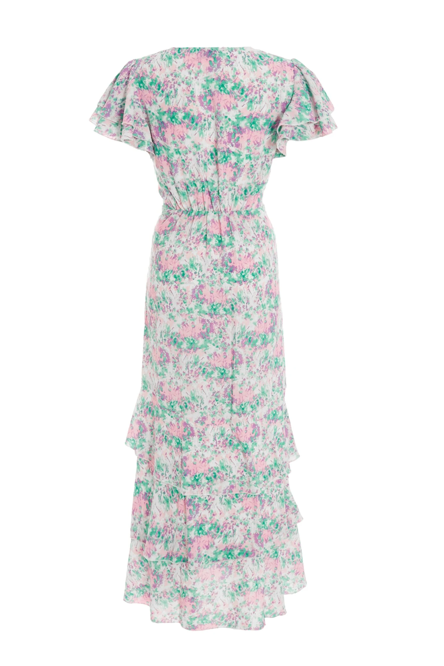Pink Smudge Print Frill Maxi Dress 5 Pink Smudge Print Frill Maxi Dress - Image 5