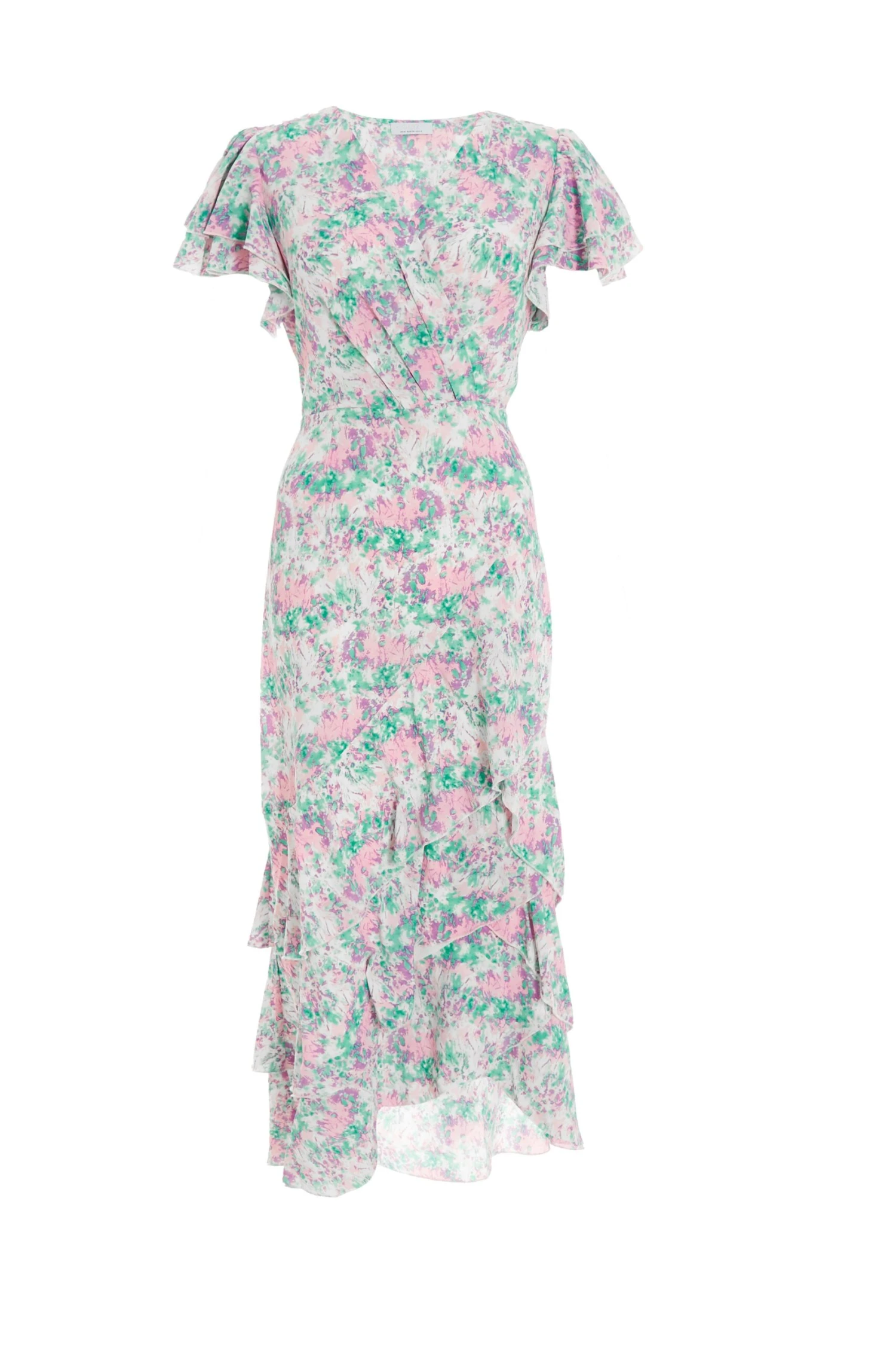 Pink Smudge Print Frill Maxi Dress 1 Pink Smudge Print Frill Maxi Dress