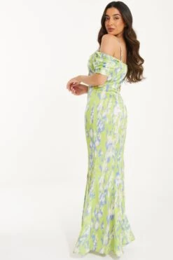 Petite Lime Marble Print Satin Maxi Dress -Glamourista 00100036465 XB