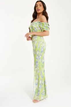 Petite Lime Marble Print Satin Maxi Dress -Glamourista 00100036465 XS