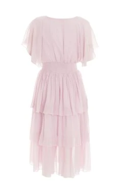 Petite Pink Chiffon Tiered Midi Dress -Glamourista 00100036469 ZB