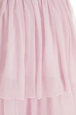 Petite Pink Chiffon Tiered Midi Dress -Glamourista 00100036469 ZS
