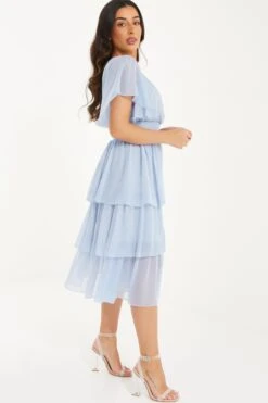 Petite Blue Chiffon Tiered Midi Dress -Glamourista 00100036470 XS