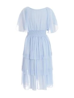 Petite Blue Chiffon Tiered Midi Dress -Glamourista 00100036470 ZB