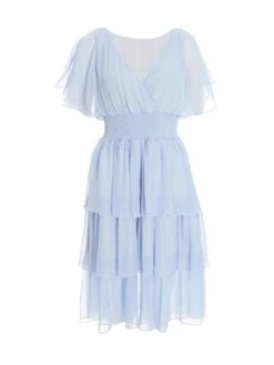 Petite Blue Chiffon Tiered Midi Dress