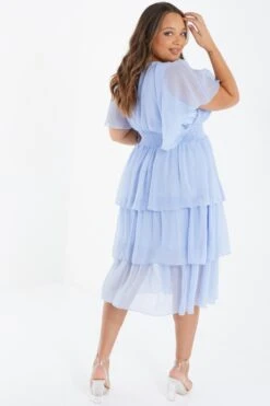 Curve Blue Chiffon Tiered Midi Dress -Glamourista 00100036471 XB