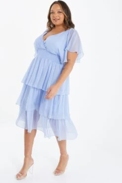 Curve Blue Chiffon Tiered Midi Dress -Glamourista 00100036471 XS