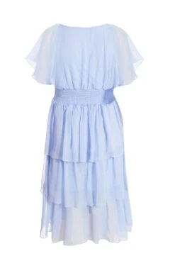 Curve Blue Chiffon Tiered Midi Dress -Glamourista 00100036471 ZB