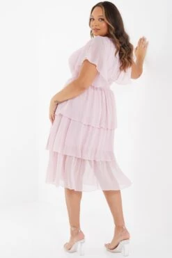 Curve Pink Chiffon Tiered Midi Dress -Glamourista 00100036472 XB