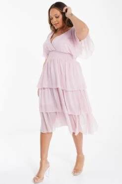 Curve Pink Chiffon Tiered Midi Dress -Glamourista 00100036472 XS