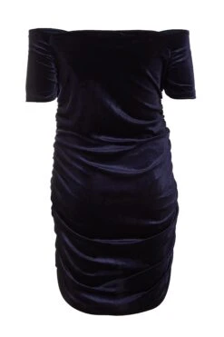 Curve Navy Velvet Ruched Midi Dress -Glamourista 00100036480 ZB