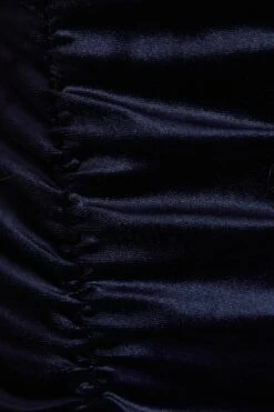 Curve Navy Velvet Ruched Midi Dress -Glamourista 00100036480 ZS