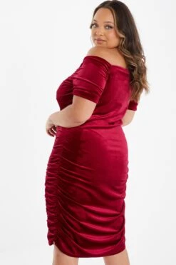 Curve Berry Velvet Ruched Midi Dress -Glamourista 00100036481 XB