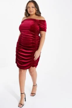 Curve Berry Velvet Ruched Midi Dress -Glamourista 00100036481 XS