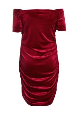 Curve Berry Velvet Ruched Midi Dress -Glamourista 00100036481 ZB