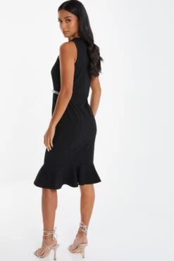Petite Black Diamante Frill Midi Dress -Glamourista 00100036482 XB