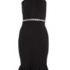 Petite Black Diamante Frill Midi Dress