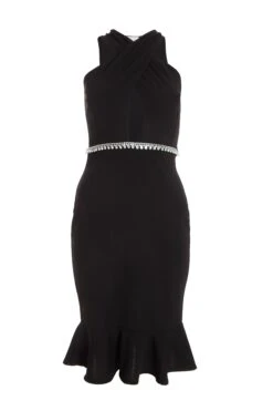 Petite Black Diamante Frill Midi Dress