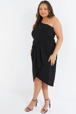 Curve Black One Shoulder Diamante Midi Dress -Glamourista 00100036484 XS