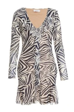 Stone Zebra Print Mesh Mini Dress