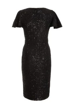 Petite Black Sequin Wrap Midi Dress -Glamourista 00100036488 ZB