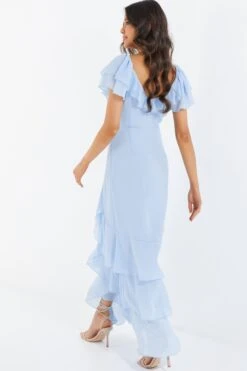 Light Blue Chiffon Frill Maxi Dress 8 Light Blue Chiffon Frill Maxi Dress -Glamourista 00100036489 XB