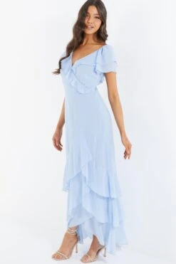 Light Blue Chiffon Frill Maxi Dress 9 Light Blue Chiffon Frill Maxi Dress -Glamourista 00100036489 XS