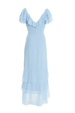 Light Blue Chiffon Frill Maxi Dress 10 Light Blue Chiffon Frill Maxi Dress -Glamourista 00100036489 ZB