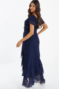 Navy Chiffon Frill Maxi Dress 8 Navy Chiffon Frill Maxi Dress -Glamourista 00100036490 XB