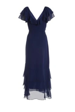 Navy Chiffon Frill Maxi Dress 10 Navy Chiffon Frill Maxi Dress -Glamourista 00100036490 ZB