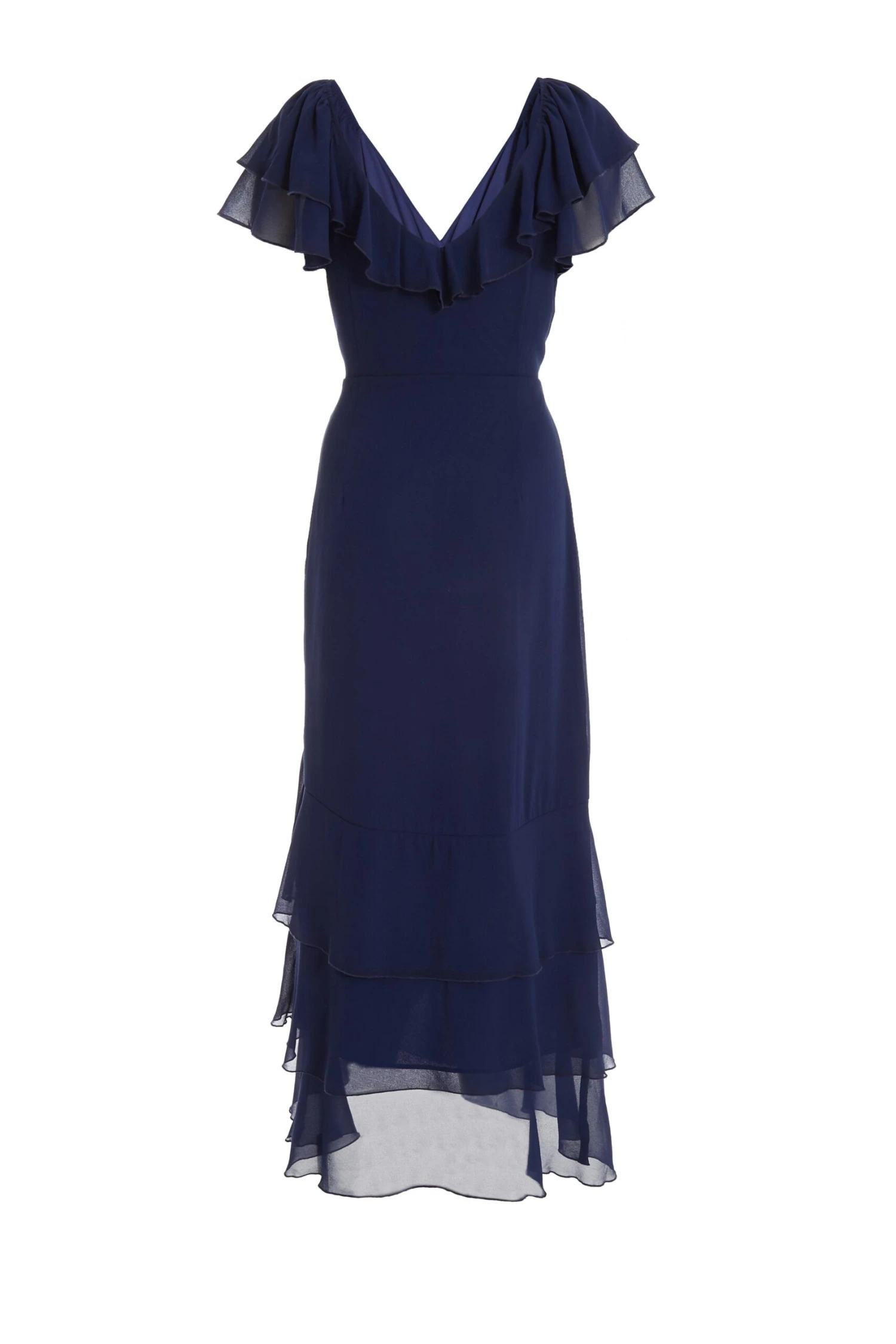 Navy Chiffon Frill Maxi Dress 5 Navy Chiffon Frill Maxi Dress - Image 5