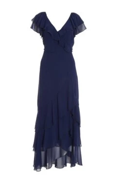 Navy Chiffon Frill Maxi Dress