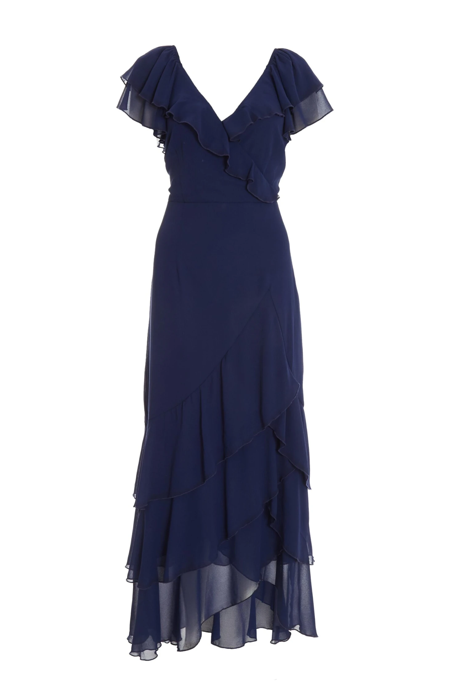 Navy Chiffon Frill Maxi Dress 1 Navy Chiffon Frill Maxi Dress