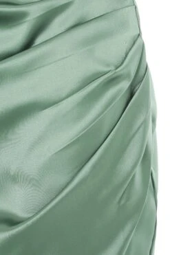 Sage Satin Ruched Bodycon Mini Dress -Glamourista 00100036492 ZS