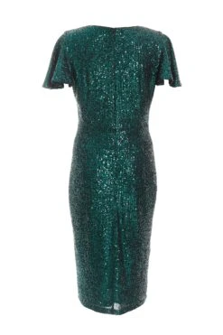 Bottle Green Sequin Wrap Midi Dress 10 Bottle Green Sequin Wrap Midi Dress -Glamourista 00100036494 ZB
