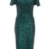 Bottle Green Sequin Wrap Midi Dress