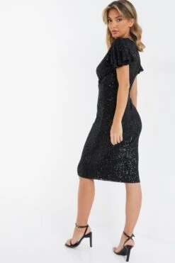 Black Sequin Wrap Midi Dress -Glamourista 00100036495 XB