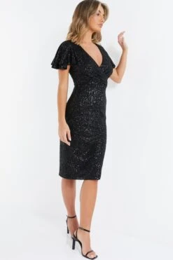 Black Sequin Wrap Midi Dress -Glamourista 00100036495 XS