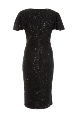 Black Sequin Wrap Midi Dress -Glamourista 00100036495 ZB