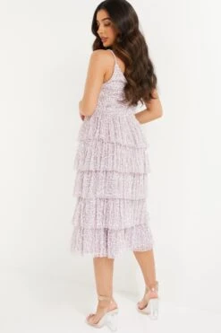 Petite Lilac Sequin Tiered Midi Dress -Glamourista 00100036496 XB