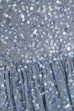 Petite Blue Sequin Tiered Midi Dress -Glamourista 00100036497 ZS