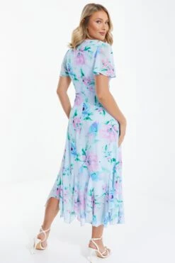 Light Blue Chiffon Floral Midaxi Dress -Glamourista 00100036504 XB
