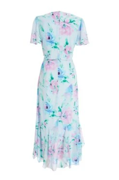 Light Blue Chiffon Floral Midaxi Dress -Glamourista 00100036504 ZB