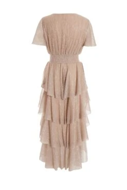 Champagne Chiffon Glitter Tiered Midi Dress -Glamourista 00100036518 ZB