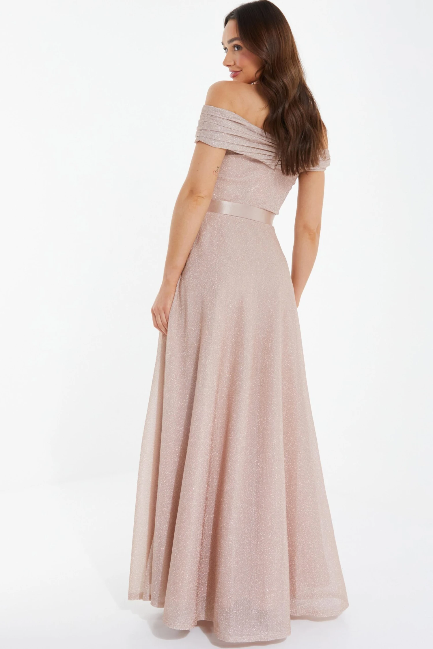 Champagne Bardot Glitter Maxi Dress 3 Champagne Bardot Glitter Maxi Dress - Image 3