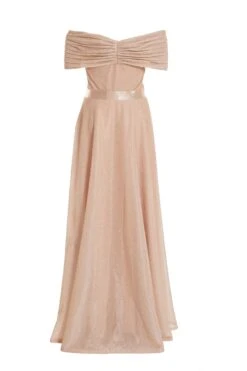 Champagne Bardot Glitter Maxi Dress 10 Champagne Bardot Glitter Maxi Dress -Glamourista 00100036519 ZB