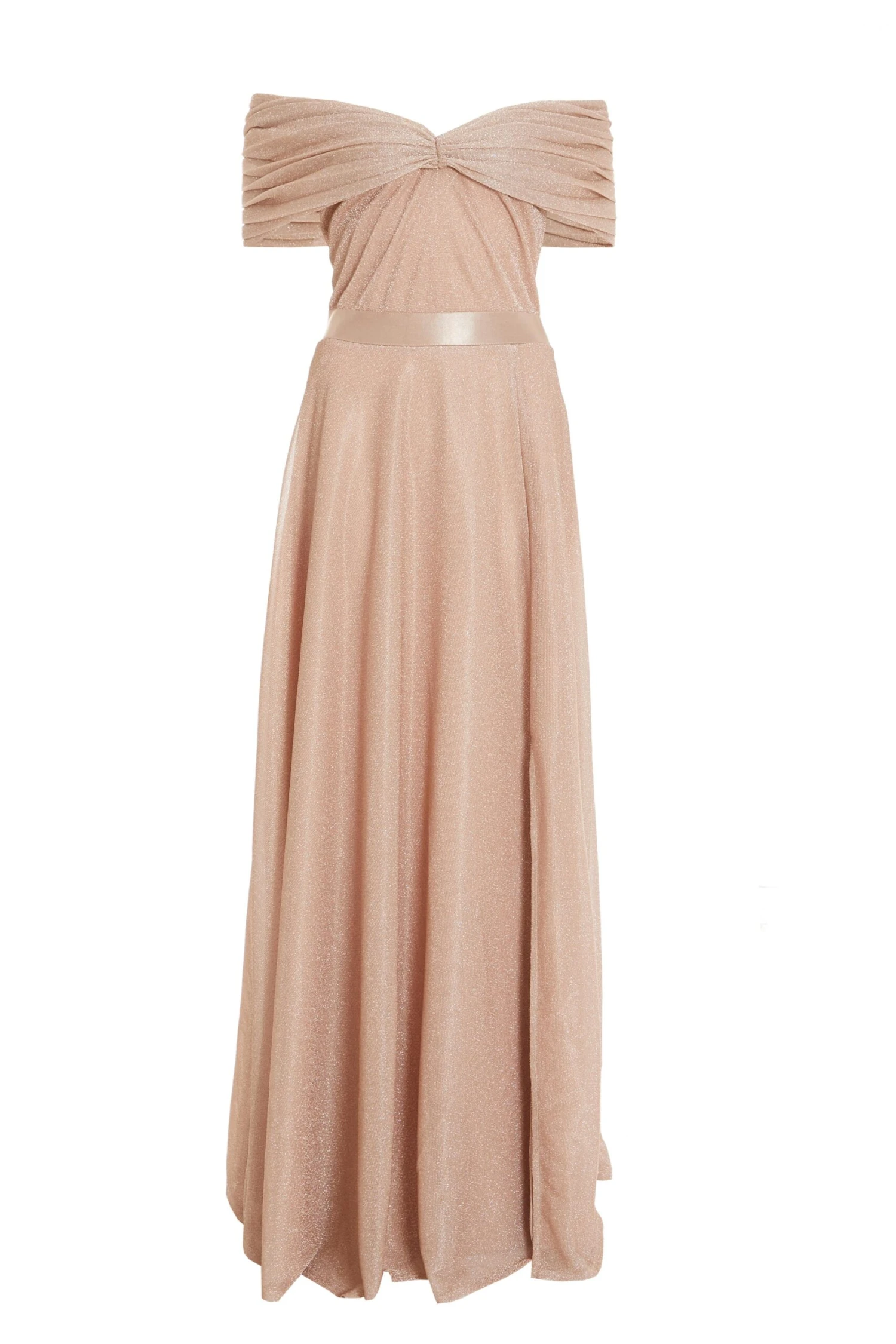 Champagne Bardot Glitter Maxi Dress 1 Champagne Bardot Glitter Maxi Dress