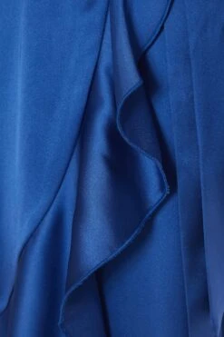 Blue Satin Wrap Midi Dress -Glamourista 00100036530 ZS