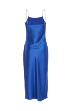 Blue Satin Diamante Midi Dress -Glamourista 00100036531 ZB