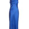 Blue Satin Diamante Midi Dress